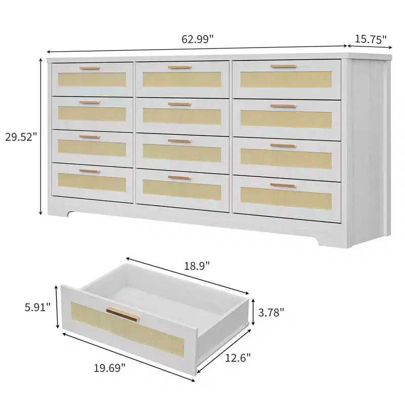 Commode à 12 tiroirs, commode en rotin, organisateur de rangement pour vêtements de placard, commodes à tiroirs pour chambre à coucher, salon