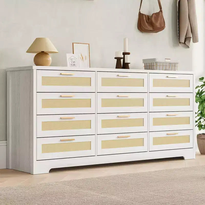 Commode à 12 tiroirs, commode en rotin, organisateur de rangement pour vêtements de placard, commodes à tiroirs pour chambre à coucher, salon