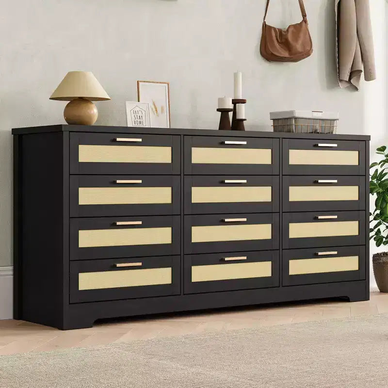 Commode à 12 tiroirs, commode en rotin, organisateur de rangement pour vêtements de placard, commodes à tiroirs pour chambre à coucher, salon