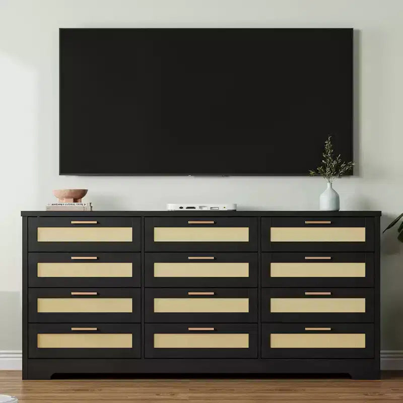 12 Drawer Dresser, Rattan Chest of Drawers, Closet Clothes Storage Organizer, Dressers with Drawers for Bedroom, Living Room