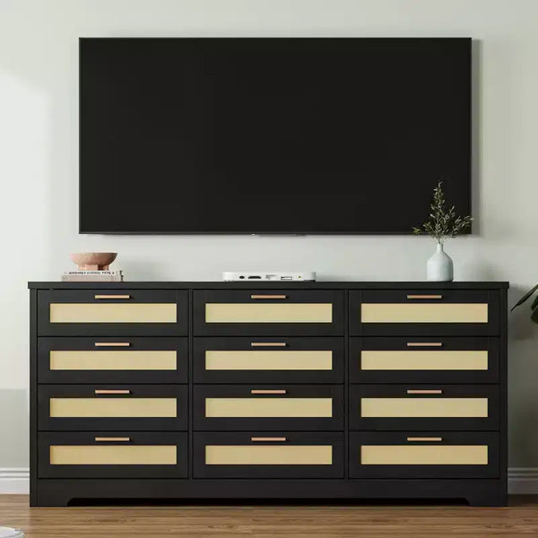 12 Drawer Dresser, Rattan Chest of Drawers, Closet Clothes Storage Organizer, Dressers with Drawers for Bedroom, Living Room
