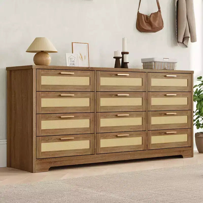 Commode à 12 tiroirs, commode en rotin, organisateur de rangement pour vêtements de placard, commodes à tiroirs pour chambre à coucher, salon