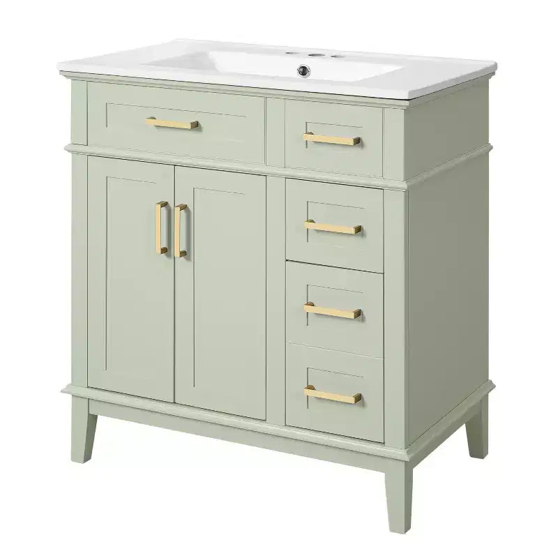 Meuble-lavabo de salle de bain de 76 cm avec évier, meuble de rangement de salle de bain avec portes et tiroirs à fermeture douce pour petit espace
