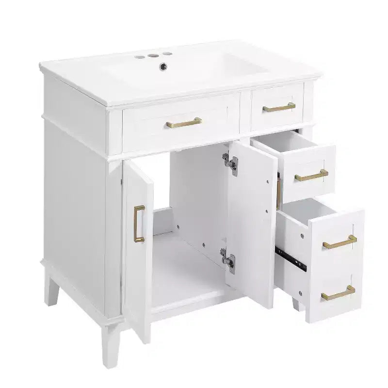 Meuble-lavabo de salle de bain de 76 cm avec évier, meuble de rangement de salle de bain avec portes et tiroirs à fermeture douce pour petit espace