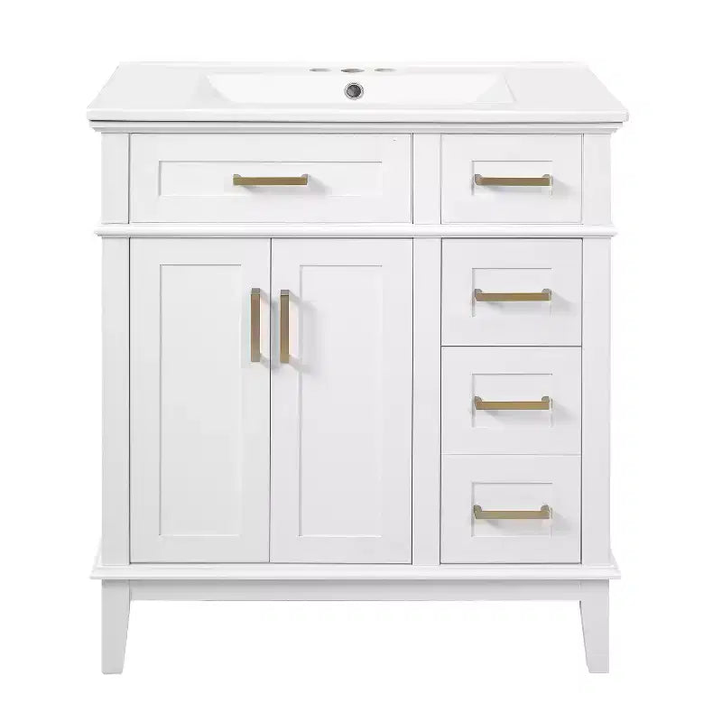 Meuble-lavabo de salle de bain de 76 cm avec évier, meuble de rangement de salle de bain avec portes et tiroirs à fermeture douce pour petit espace