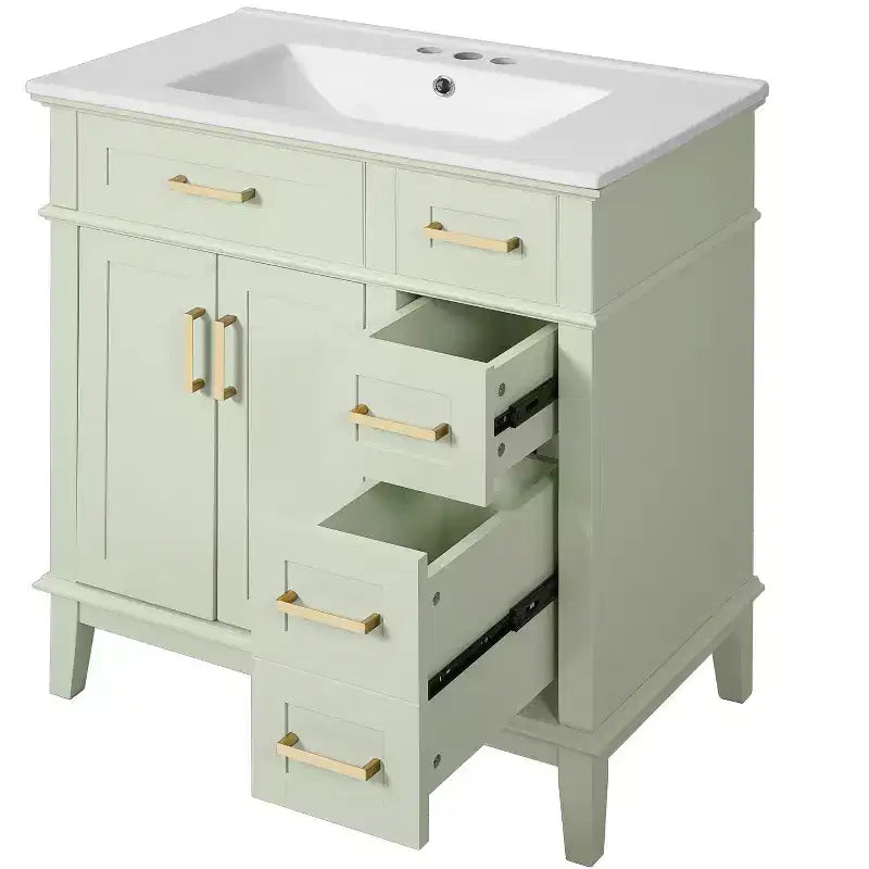 Meuble-lavabo de salle de bain de 76 cm avec évier, meuble de rangement de salle de bain avec portes et tiroirs à fermeture douce pour petit espace