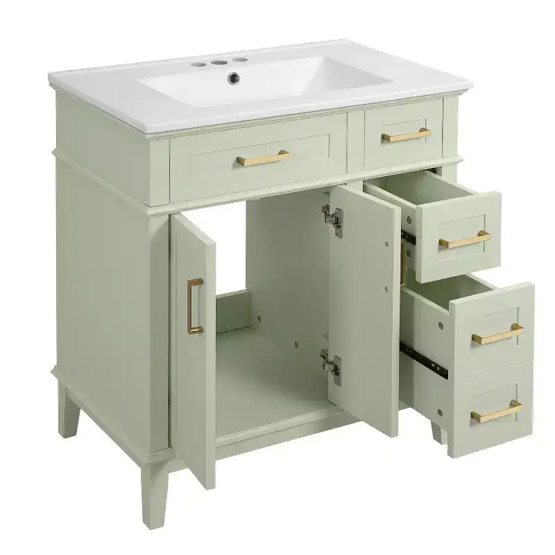 Meuble-lavabo de salle de bain de 76 cm avec évier, meuble de rangement de salle de bain avec portes et tiroirs à fermeture douce pour petit espace