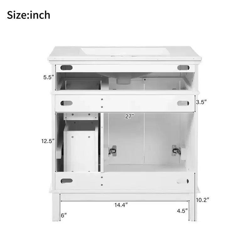 Meuble-lavabo de salle de bain de 76 cm avec évier, meuble de rangement de salle de bain avec portes et tiroirs à fermeture douce pour petit espace