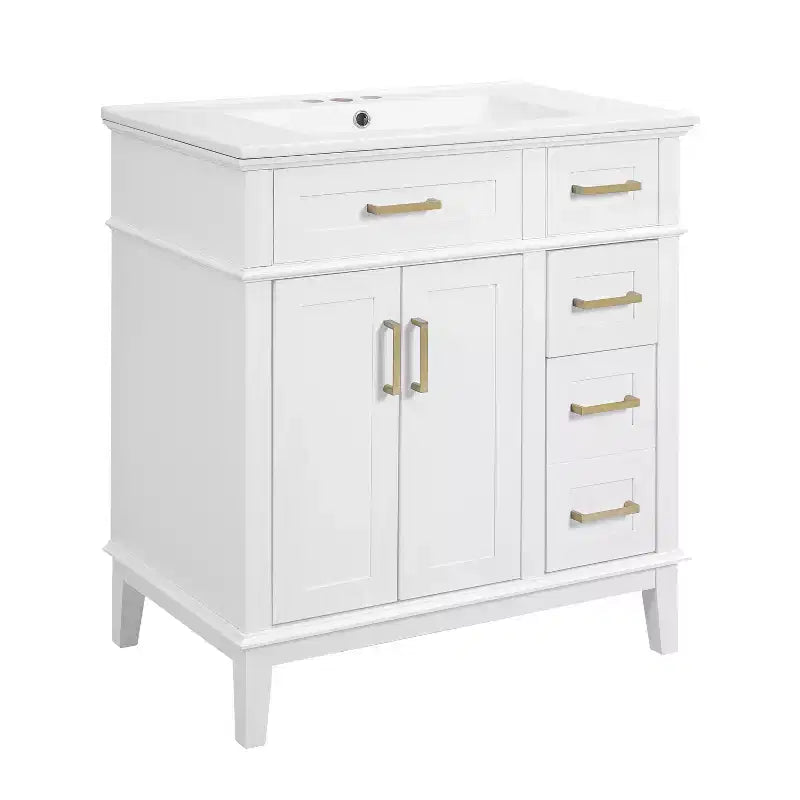 Meuble-lavabo de salle de bain de 76 cm avec évier, meuble de rangement de salle de bain avec portes et tiroirs à fermeture douce pour petit espace