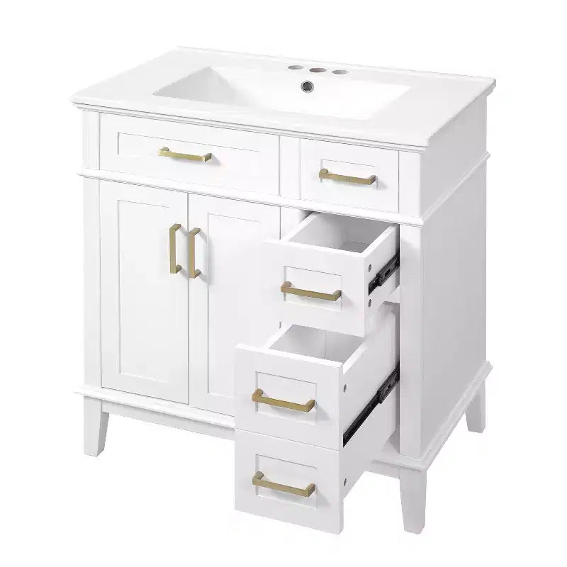 Meuble-lavabo de salle de bain de 76 cm avec évier, meuble de rangement de salle de bain avec portes et tiroirs à fermeture douce pour petit espace