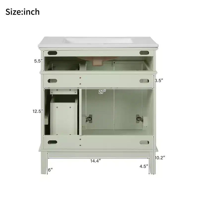 Meuble-lavabo de salle de bain de 76 cm avec évier, meuble de rangement de salle de bain avec portes et tiroirs à fermeture douce pour petit espace