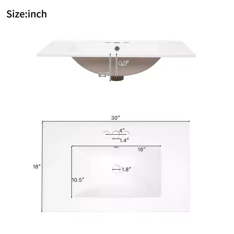Meuble-lavabo de salle de bain de 76 cm avec évier, meuble de rangement de salle de bain avec portes et tiroirs à fermeture douce pour petit espace