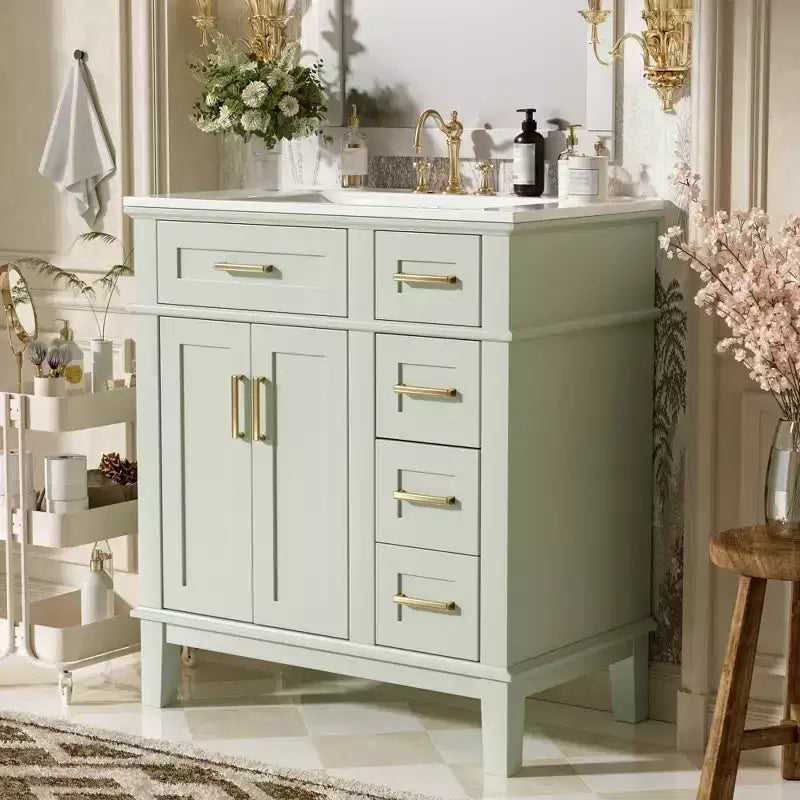 Meuble-lavabo de salle de bain de 76 cm avec évier, meuble de rangement de salle de bain avec portes et tiroirs à fermeture douce pour petit espace