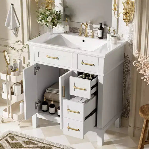 30 Bathroom Vanity with Sink, Bathroom Storage Cabinet with Soft-Close Doors and Drawers for Small Space
