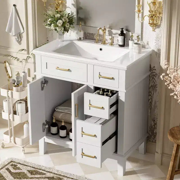 30 Bathroom Vanity with Sink, Bathroom Storage Cabinet with Soft-Close Doors and Drawers for Small Space
