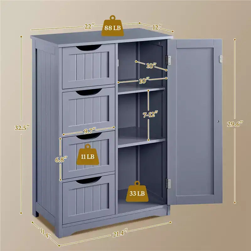 Meuble bas de salle de bain en bois avec 4 tiroirs