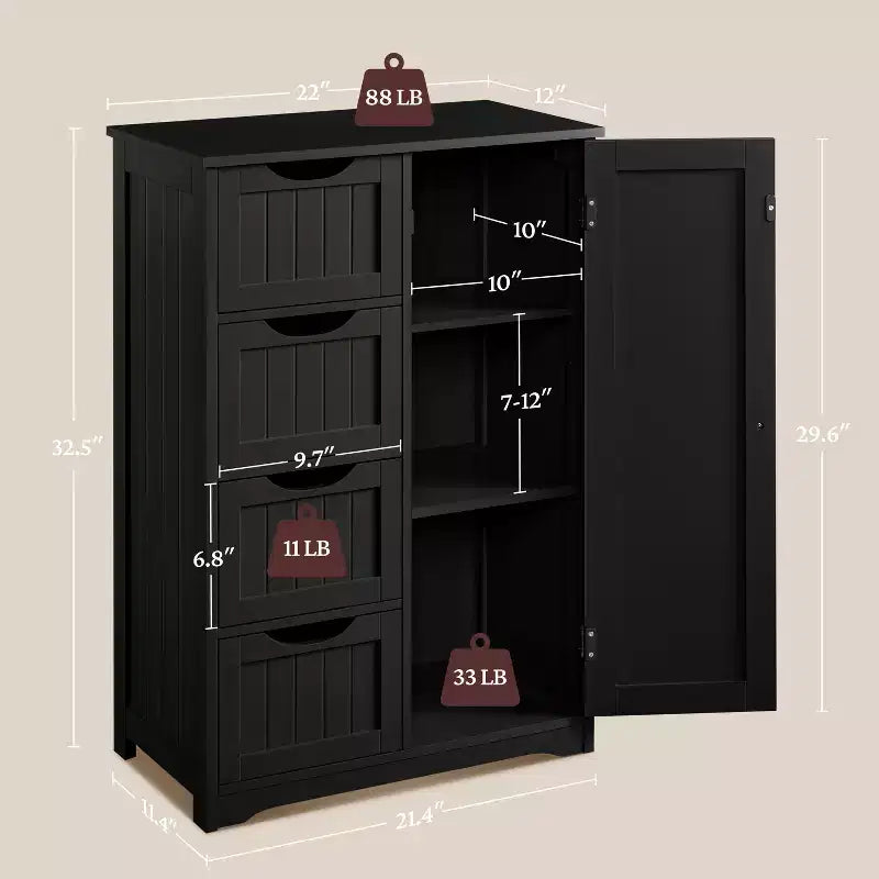 Meuble bas de salle de bain en bois avec 4 tiroirs