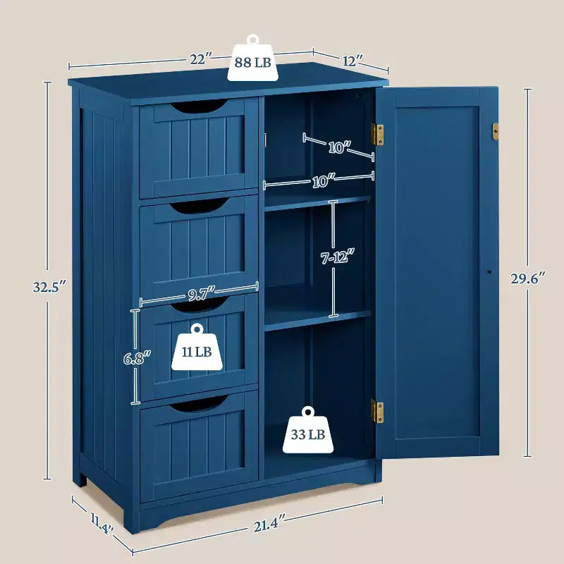 Meuble bas de salle de bain en bois avec 4 tiroirs