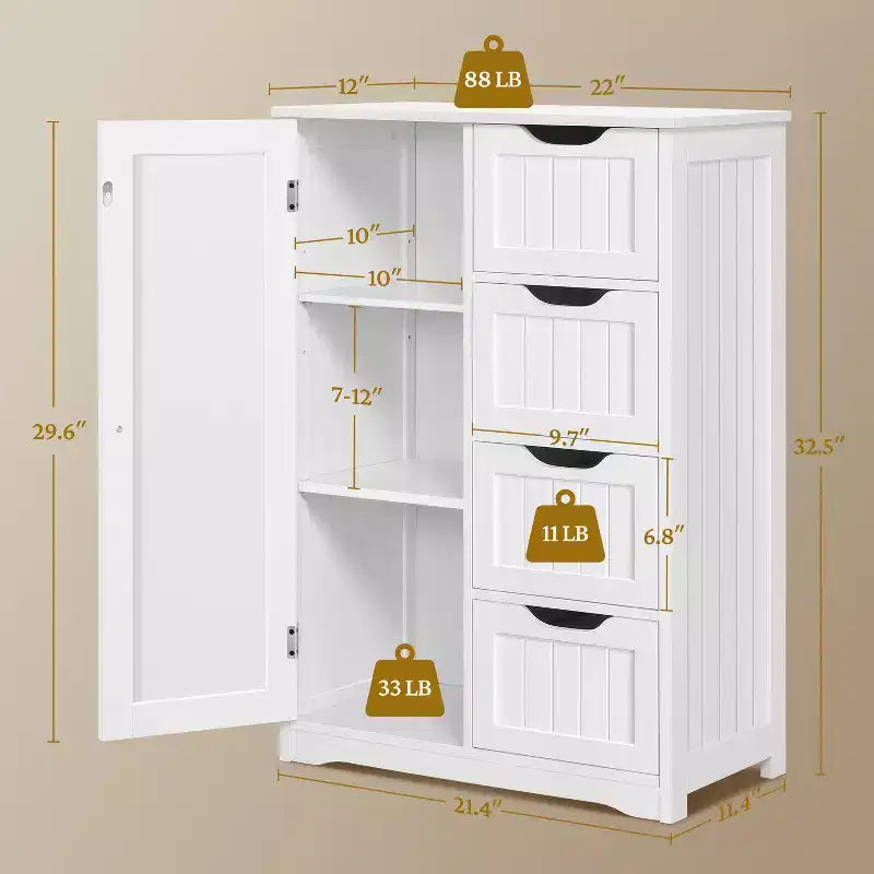 Meuble bas de salle de bain en bois avec 4 tiroirs