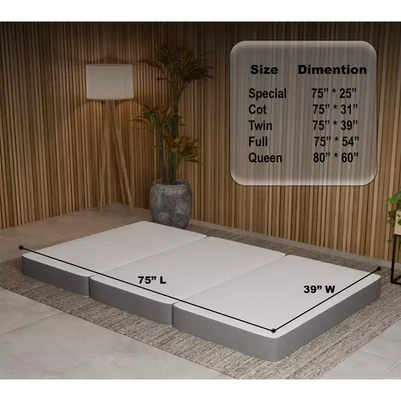 Matelas pliable en mousse à mémoire de forme à 4 volets | Côtés en maille respirante avec housse ultra douce, amovible et lavable.