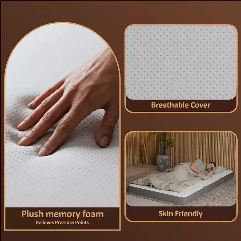 Matelas pliable en mousse à mémoire de forme à 4 volets | Côtés en maille respirante avec housse ultra douce, amovible et lavable.