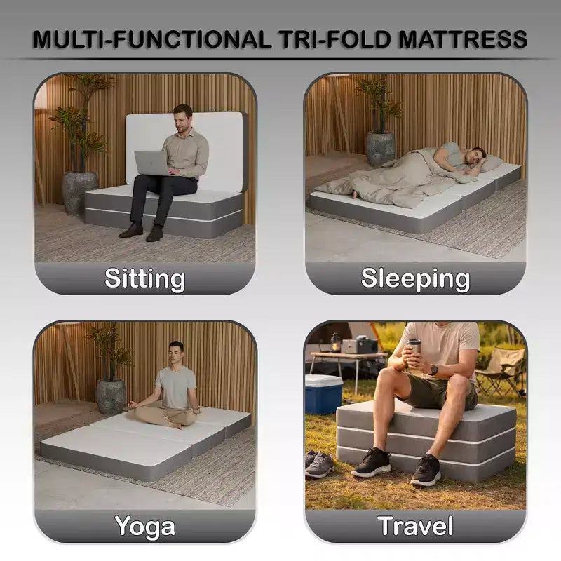 Matelas pliable en mousse à mémoire de forme à 4 volets | Côtés en maille respirante avec housse ultra douce, amovible et lavable.
