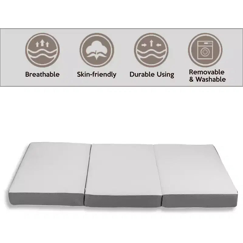 Matelas pliable en mousse à mémoire de forme à 4 volets | Côtés en maille respirante avec housse ultra douce, amovible et lavable.