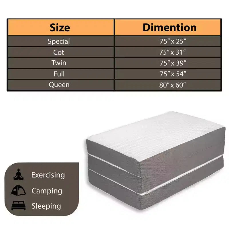 Matelas pliable en mousse à mémoire de forme à 4 volets | Côtés en maille respirante avec housse ultra douce, amovible et lavable.