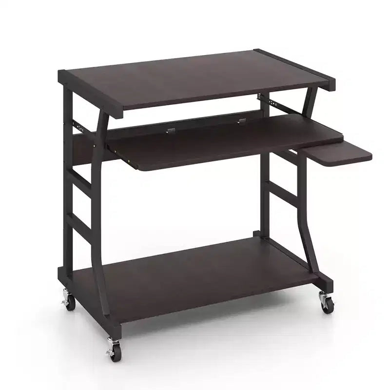 Bureau informatique mobile de 75 cm, chariot roulant pour ordinateur portable avec plateau de clavier coulissant et étagère