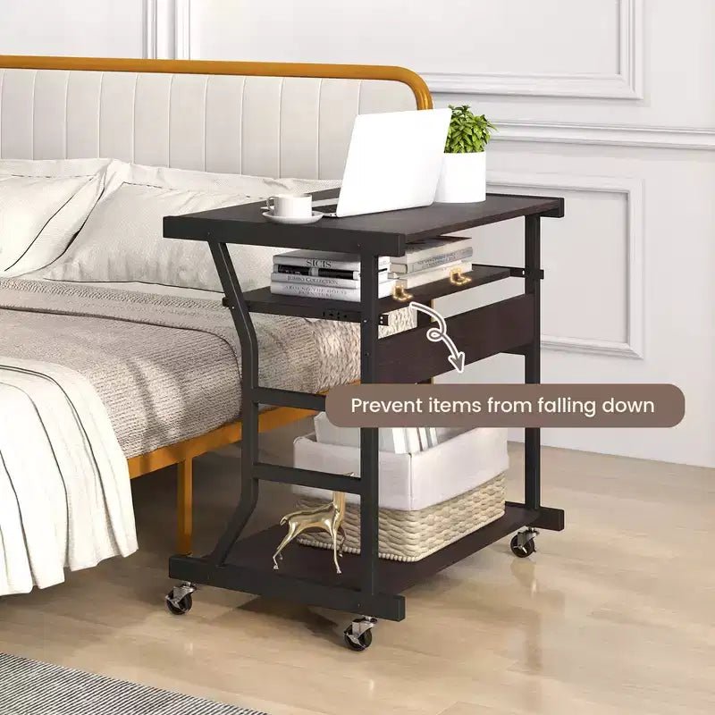 Bureau informatique mobile de 75 cm, chariot roulant pour ordinateur portable avec plateau de clavier coulissant et étagère