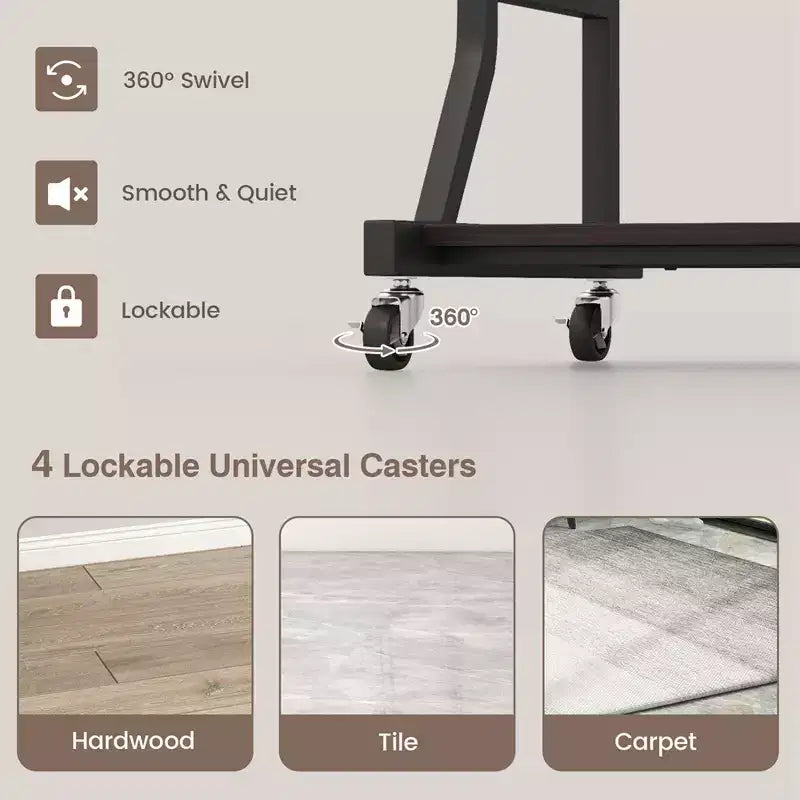 Bureau informatique mobile de 75 cm, chariot roulant pour ordinateur portable avec plateau de clavier coulissant et étagère