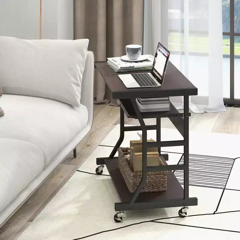 Bureau informatique mobile de 75 cm, chariot roulant pour ordinateur portable avec plateau de clavier coulissant et étagère