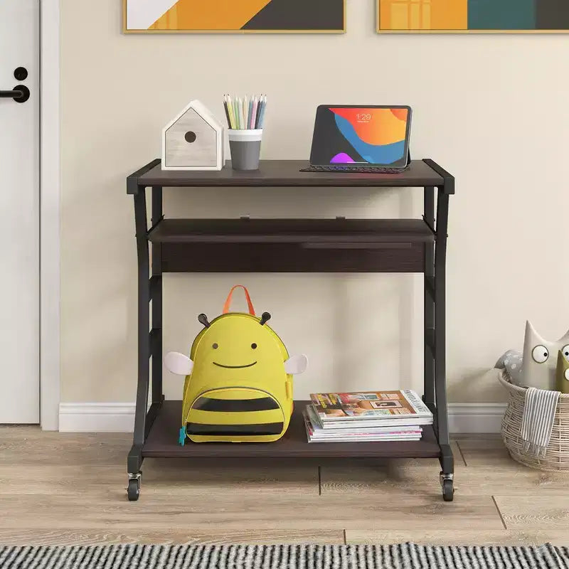 Bureau informatique mobile de 75 cm, chariot roulant pour ordinateur portable avec plateau de clavier coulissant et étagère